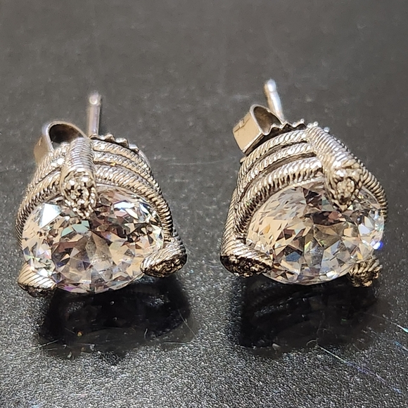 Judith Ripka 925 Sterling Silver Gilt CZ Diamonique Stud Earrings - Picture 2 of 16